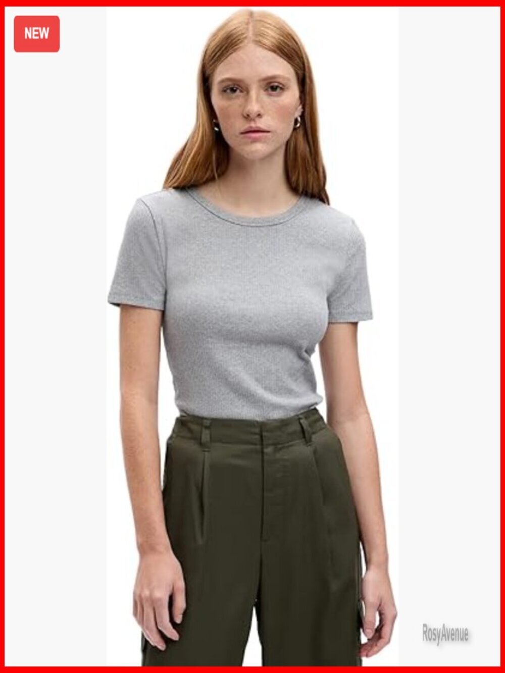 Soft Ribbed Knit Short Sleeve Crewneck Tee Regular Fit Everyday Staple